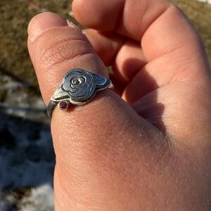 Sterling Silver Rose Engraved With Ruby Women Rings